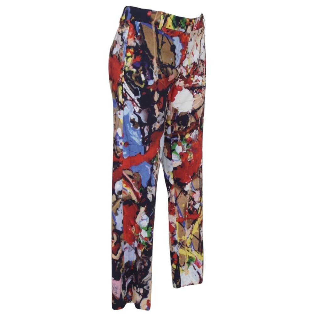 SPORTMAX Pant Pants Trouser Straight Leg Abstract Pattern Print Red Black Sz M - Picture 2 of 10